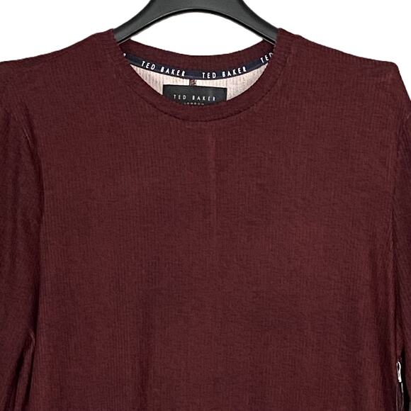 Ted Baker London T-Shirt Men's Large Ribbed Crew Neck Long Sl Maroon Heather NEW - Picture 3 of 11